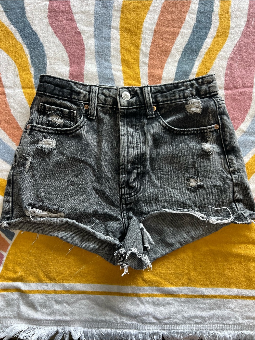 wild fable Black Distressed High-Rise Denim Shorts
